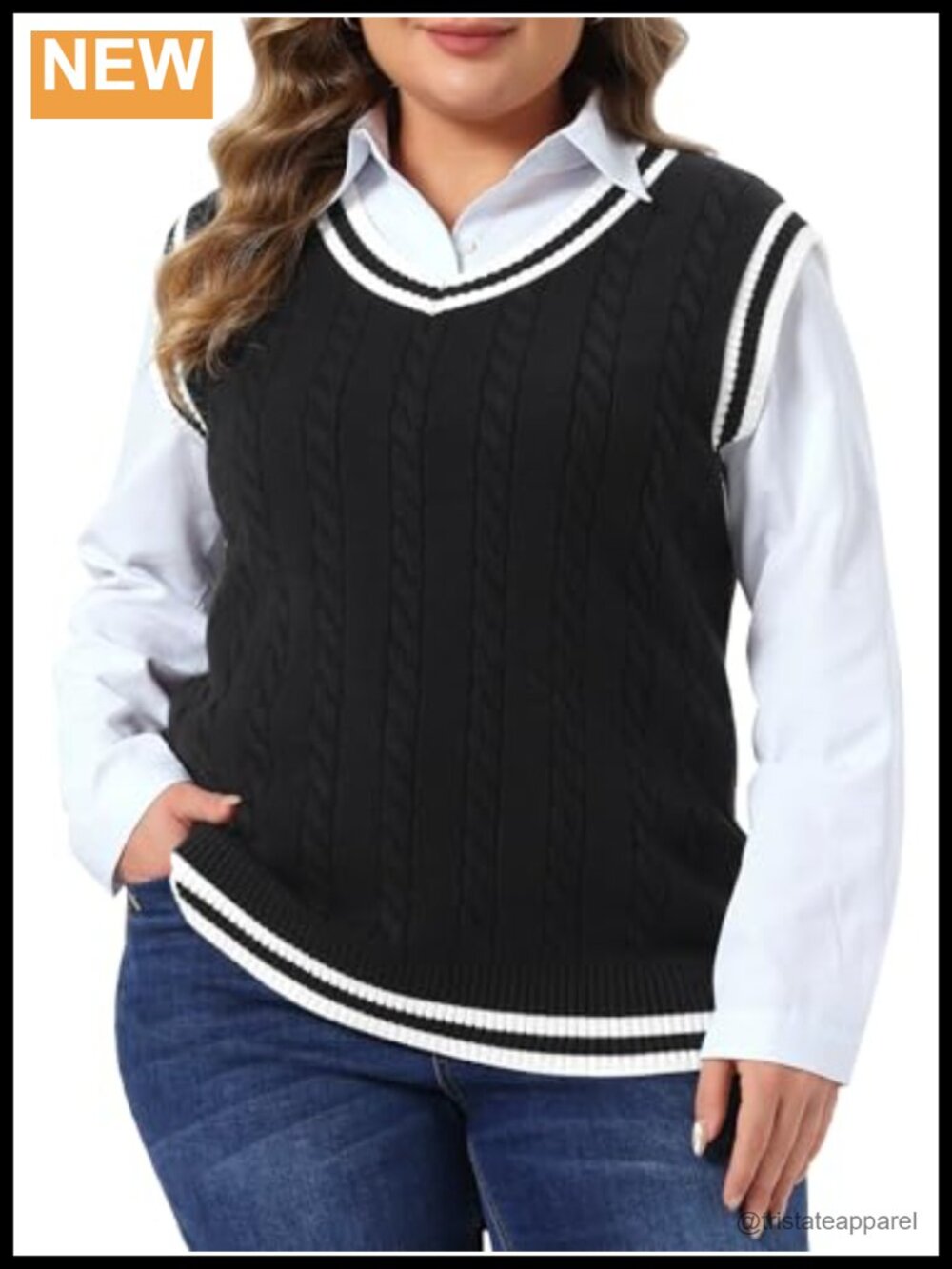 Women's Sleeveless Cable Knit Sweater Vest V-Neck Preppy Layering Top